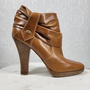 Facade Zena Ankle Boots Womens 10 Brown Leather Gathered Snap Platform Heeled